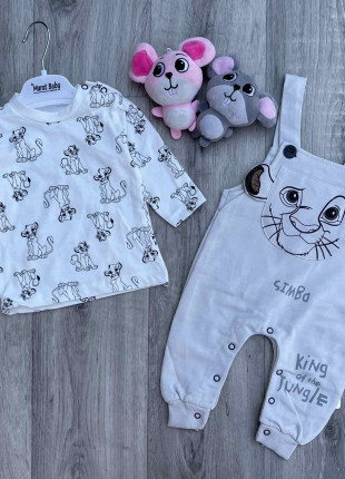Комплект (футболка + комбінезон) Murat Baby Simba 12 місяців 80 см Білий/Сірий