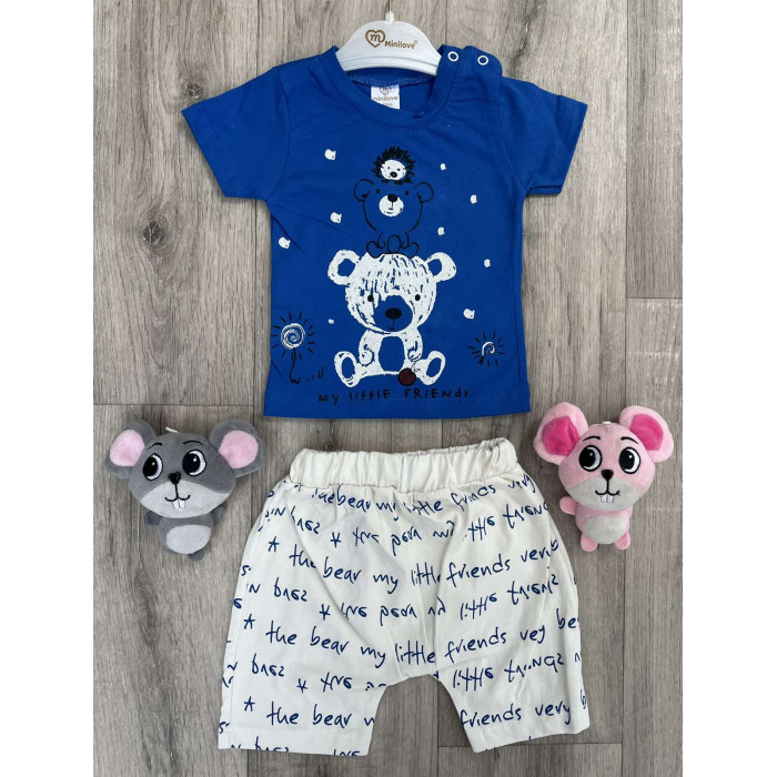 Комплект (футболка + шорти) Mini Love Animals 86 см Синій/Молочний