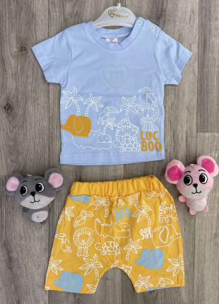 Комплект (футболка + шорти) Mini Love Luc Boo 74 см Блакитний/Жовтий