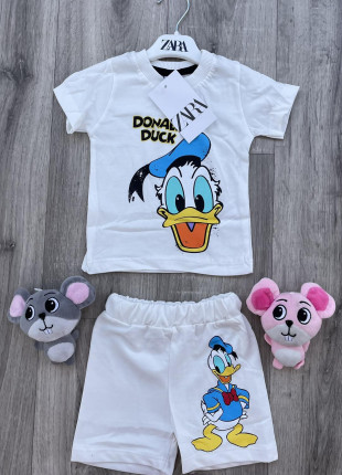 Комплект (футболка + шорти) Zara Donald Duck 6 місяців 68 см Білий