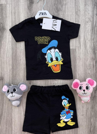 Комплект (футболка + шорти) Zara Donald Duck 24 місяці 92 см Чорний