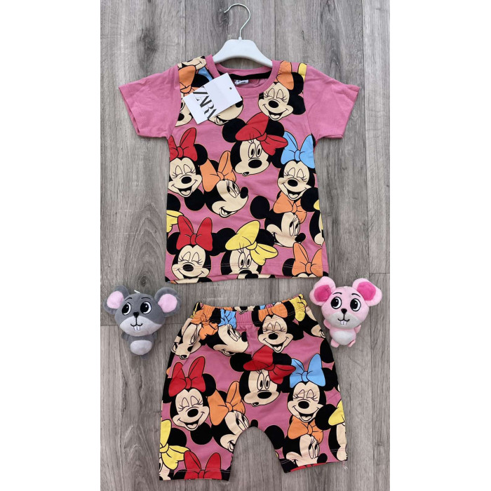 Комплект для дівчинки (футболка + шорти) Zara Minnie Mouse 3 роки 98 см Рожевий
