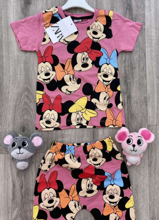 Комплект для дівчинки (футболка + шорти) Zara Minnie Mouse 3 роки 98 см Рожевий