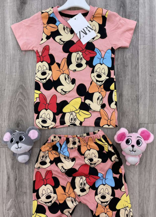 Комплект для дівчинки (футболка + шорти) Zara Minnie Mouse 3 роки 98 см Персиковий
