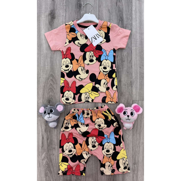 Комплект для дівчинки (футболка + шорти) Zara Minnie Mouse 3 роки 98 см Персиковий