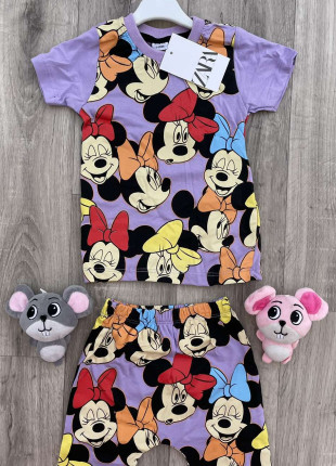 Комплект для дівчинки (футболка + шорти) Zara Minnie Mouse 4 роки 104 см Бузковий