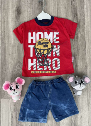 Комплект для хлопчика (футболка + шорти) Bebe Simo Home 2 роки 92 см Червоний/Синій