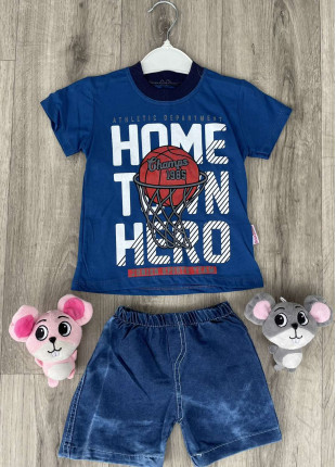 Комплект для хлопчика (футболка + шорти) Bebe Simo Home 1 рік 80 см Синій