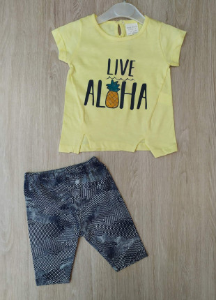 Комплект для дівчинки (футболка + бриджі) Roya Girls ALOHA 6 місяців 68 см Жовтий/Сірий