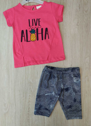 Комплект для дівчинки (футболка + бриджі) Roya Girls ALOHA 18 місяців 86 см Яскраво-рожевий/Сірий