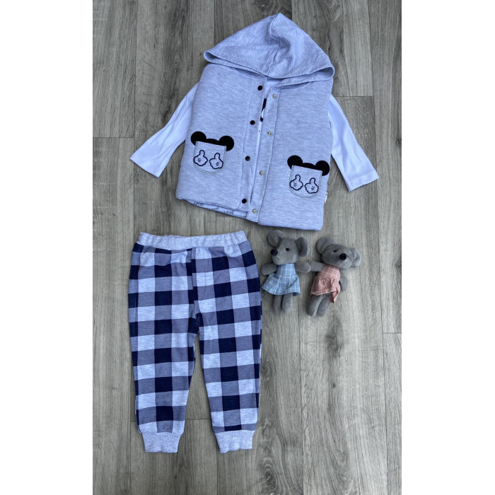 Комплект (футболка + безрукавка + штани) Hippil Baby 18 місяців 86 см Сірий/Чорний
